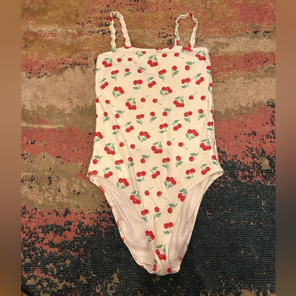 Aerie White Cherry Print Swimsuit